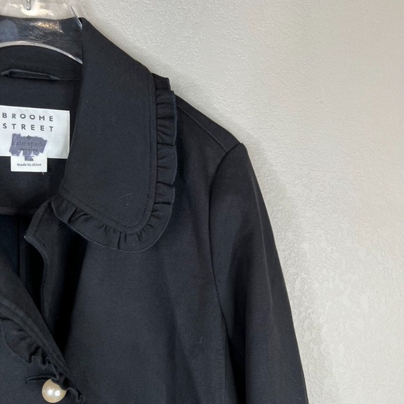 Kate Spade Broome Street Coat Jacket Women's 4 Black Ponte Ruffled Pearl Buttons - Picture 4 of 12